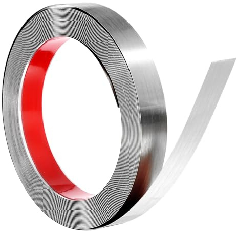 QUARKZMAN vägglist i rostfritt stål, dekorativa remsor 10 m x 25 mm, självhäftande metalllist för tak, vägg, kakel, spegelkant, borstat silver