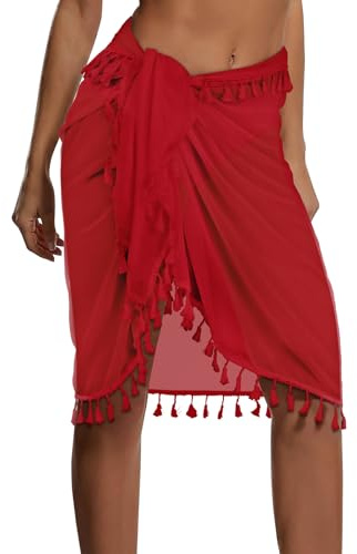 Gosunny Sarong Damen Cover Up Sommer Strand Tuch Bikini Badeanzüge(Rot)