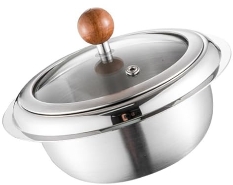 OFFSCH Olla Coreana para Cocinar Arroz y Sopa de Acero Inoxidable con Tapa de Madera Alta Conductividad Térmica para Recetas Tradicionales y Contemporáneas