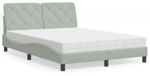 Kaloriko Säng med madrass ljusgrå 140 x 190 cm sammet, vågformsdesign, komfortskummadrass H2 H3, sovrumsmöbler