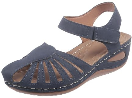 Sandali estivi Solid Hook Loop Casual Open Toe comodi da spiaggia, Blu, 40 EU