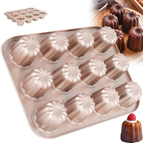 GWCYMYD Canele Moulds 6/9/12 Cavity Cannele Mold Non Stick Muffin Bakeware Cupcake Pan Bordelaise Molds for Oven Baking Dishwasher Safe(12 Holes)