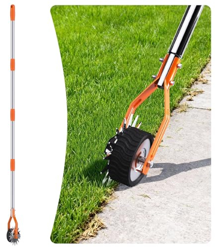 Aishkimo Edger Lawn Tool - 67 inch Wheel Rotary Lawn Edger with Adjustable Stainless Steel Handle, Grass Edge Trimmer for Sidewalks, Driveways & Landscaping (Orange)