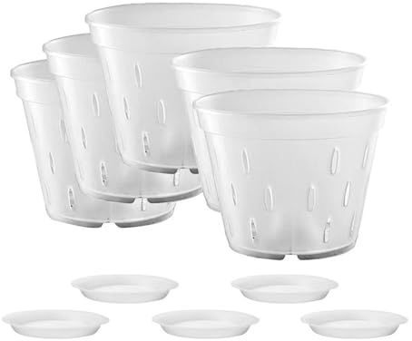 Pots à orchidées transparents – Vase de culture transparent avec trous | Pot de fleurs avec 5 soucoupes pour intérieur et extérieur, jardin, chambre d'enfant, terrasse, pelouse, cour, balcon