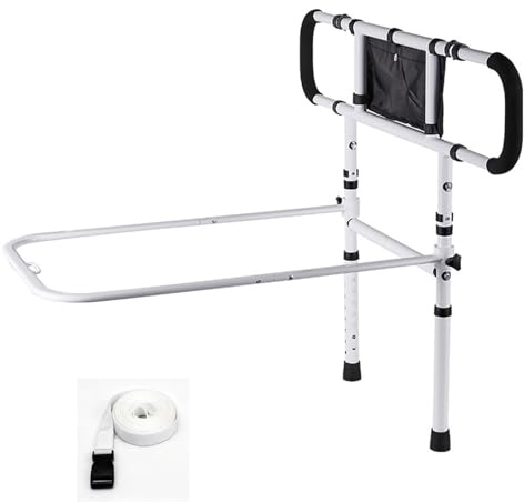 ZrgGea Aufstehhilfe Bett Rausfallschutz Bett Bettgitter für Senioren, Höhenverstellbar & Faltbar mit Haltegriff, Bis 180kg Belastbar, Bettschutzgitter für Erwachsene für alle Betten Weiß