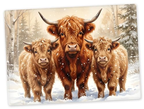 Highland Cows Textured Glass Printed Chopping Board | Worktop Saver | Large 40cm x 30cm