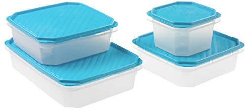 Tatay Recipientes Herméticos Para Alimentos Top Flex | Set de 4: 2,1L + 2x1,3L +0,6L | Tapa a Presión | Tupper Hermético | Apto Microondas, Lavavajillas, Nevera, Congelador | Plástico sin BPA, Azul