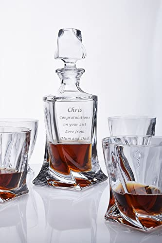 Personalised 5-Piece Quadro Whisky Decanter Set with Diamond Engraved Inscription
