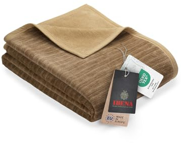 Ibena Fano Kuscheldecke 150x200 cm – Wohndecke braun camel, tolle Wendedecke aus hochwertiger Baumwollmischung, kuschelweich und angenehm warm