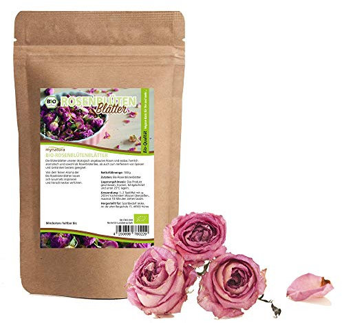 Mynatura Pétales de rose bio séchées 2 x 100 g - Thé - bien-être - Comestible - Thé aux fleurs de rose - Produit naturel - Décoration - Produit naturel - Vegan - DE-ÖKO-044 - 100 g (2 x 100 g)