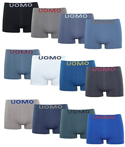 Channo Calzoncillos Licra Sin Costuras Boxer Hombre Suaves, Elásticos y Cómodos - Colección UOMO (Pack de 12 Multicolor Liso XL)