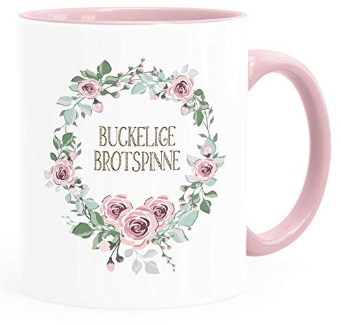 MoonWorks® Kaffee-Tasse mit Spruch individuell anpassbar Schimpfwörter Beleidigung Ironie Sarkasmus Geschenk lustige Büro-Tasse Buckelige Brotspinne rosa 325 ml