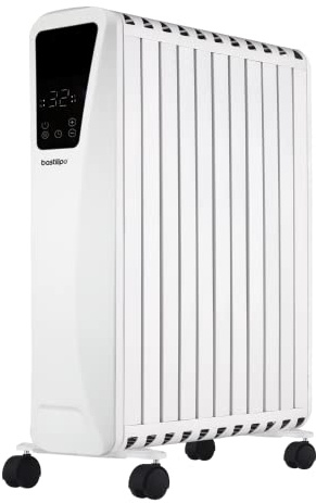 Bastilipo Fenix 2-2500 - Ölradiator - 2500 W Leistung - LED-Touchscreen - 3 Leistungsstufen - Kamineffekt - 11 Elemente, Weiß