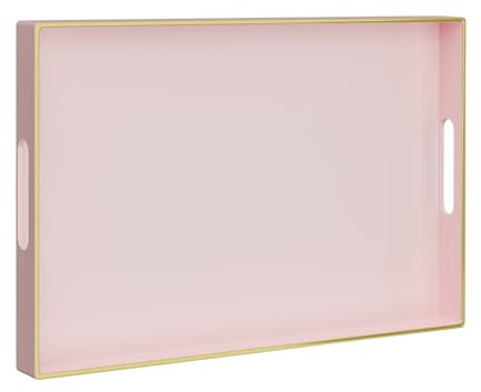 MAONAME Rosa Serviertablett Mit Griffen - Rechteckiges Dekoratives Tablett, Modernes Couchtisch-Tablett, Kunststoff-Ottoman für Badezimmer, Dekor, 39,9 x 30 x 4 cm