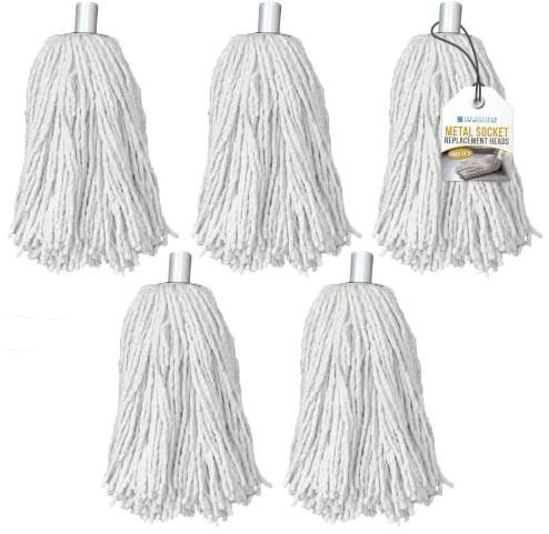 PY.14 Lot de 2 têtes de balai à franges industrielles en coton pur avec douille galvanisée, tête de rechange robuste pour nettoyage complet du sol