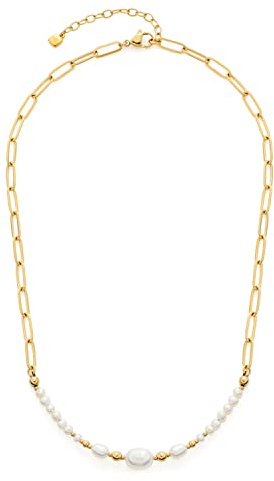 JEWELS BY LEONARDO Halskette Inka • Kette aus goldfarbenem Edelstahl • filigrane Ketten-Glieder • weiße Süßwasserzucht-und Edelstahl-Perlen • 42-47 cm Länge • Damen Schmuck • 022062