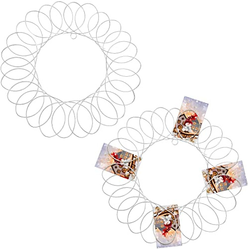 Ferraycle 2 Pcs Metal Christmas Card Holder Wall Display Spiral Photo Insert Gift Card Display for Xmas Holiday Wall Hanging Decoration (13 Inch, Silver)