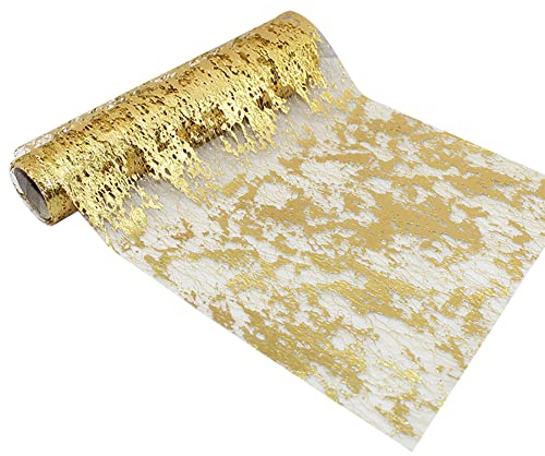 Pailletten Tischläufer, Rechteck Elegante Mesh Tischdecke mit Beschicht Glänzend Tischwäsche Tischband Tischdeko für Hochzeit, Weihnachten, Party,Kommunionen, Taufen Geburtstag,Gold,29cm × 10m