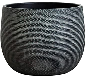 Olly & Rose Barcellona - Vaso per piante in ceramica, grande, 25 cm, colore nero, per interni ed esterni
