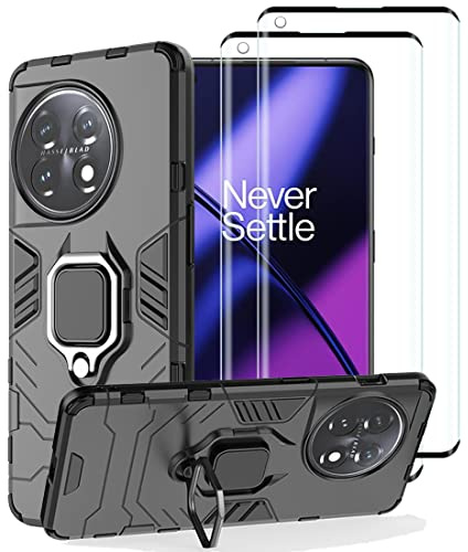 NOVAGO Compatible avec OnePlus 11 5G/1+11 5G -Pack Complet- Coque Ultra Résistante avec Anneau Anti Chute + 2 Films de Protection écran en Verre trempé 3D incurvé