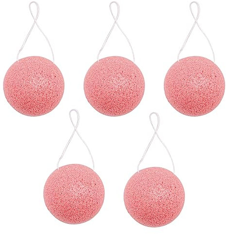 VOANZO 5 PCS Spugna Konjac Spugna esfoliante Spugna Naturale per Pulizia Profonda ed esfoliante - Rosa