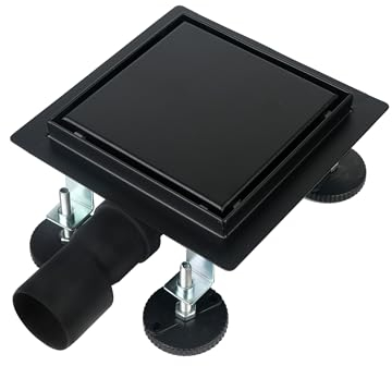 iYueMps Canaleta de Ducha Cuadrada Negro 20 x 20cm,2 en 1 Desagüe de Ducha de Acero Inoxidable con Antiolores y Filtro de Pelo, Desague Ducha Cuadrada