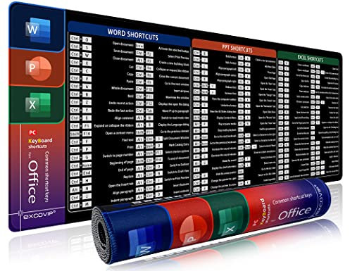 excovip Large Mouse Pad XL, Office Shortcut Mouse Pads, Extended Computer Mouse Pad/Desk Mat with Stitched Edges for Word/Excel/PPT (800x300mm) 0060