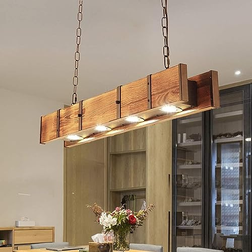 Holz Rustikal Hängeleuchte LED Pendelleuchte Retro Esstisch Hängelampe Retro Höhenverstellbar Pendellampe Industrielle Vintage Kronleuchter Büro Cafe Bar Kreative Küche Deckenleuchte Beleuchtung