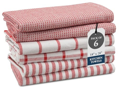 LANE LINEN Kitchen Towels Set - Pack of 4 100% Cotton Dish Towels for Drying Dishes, 18”x 28”, Kitchen Hand Towels, Absorbent Tea Towels, Premium Dish Towels for Kitchen, Quick Drying - Christmas Red