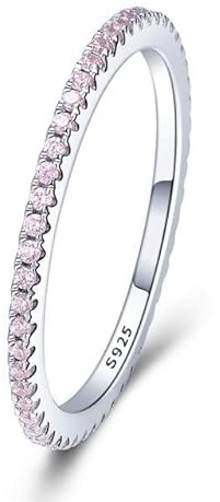 Anelli da donna in argento 925 avec zircon rose. Anello da donna in argento 925 con finitura argento o oro. Gioielli da donna ideali per coppia e fidanzati, regali per amiche... (Plaqué argent, 8)