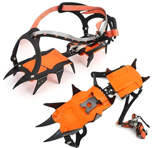 JIANLEI Ice Cleats - Crampons Spikes for Robust Traction, Unisex Ice Cleats for Shoes and Boots - Ideal for Mountaineering & Ice Climbing (Professional crampons, Adjustable)