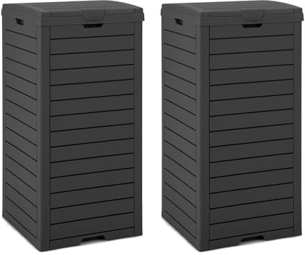 COSTWAY Mülleimer mit Deckel, 118 L, Mülltonne Abfalltonne Garten, mit ausziehbarer Flüssigkeitsschale & Griff, wasserdichter Müllbehälter Outdoor, für Veranda, Hinterhof, Terrasse (2 Pack-Schwarz)