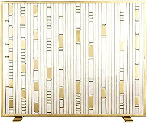 SOVORM Flacher Funkenschutz-Kaminschutz, einteiliger massiver Schmiedeeisenrahmen mit Metallgeflecht, freistehender Funkenschutz, Gold, hoch 80 cm The New