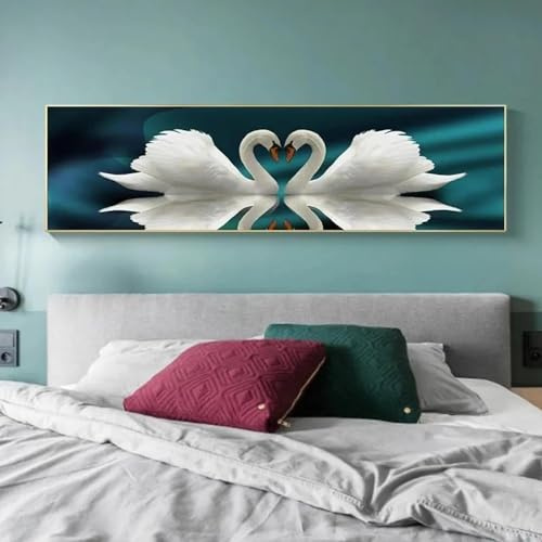 Arte de pared sobre la cama para dormitorio, pintura en lienzo de cisne, cuadro vintage, carteles e impresiones de paisaje, obras de arte, decoración del hogar, 20x59 pulgadas (50x150cm) sin marco