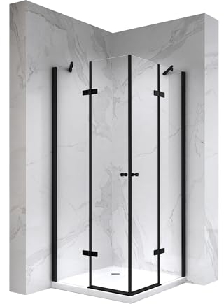 i-flair Duschkabine Alice 90x90 Höhe: 190 cm, Eckkabine mit Klapptüren in Schwarz. Duschabtrennung aus 6 mm dickem durchsichtigem Nano-ESG-Sicherheitsglas, beidseitig montierbar! DK19B