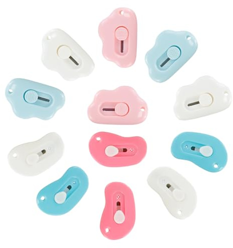 KUAOOAUK 12Pcs Mini Box Opener, Cute Cloud Box Cutter with Keychain Hole | for Cutting Letter Paper DIY Crafts Colorful for office, home, student craft and daily shipping package opening.