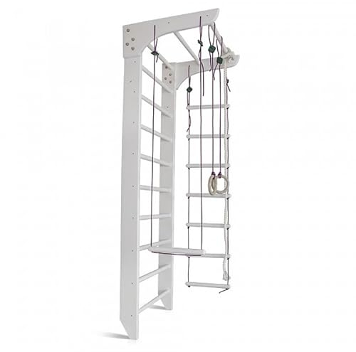 Sprossenwand White 2-220-240, Klettergerüst Indoor, Sportgeräte Zuhause, Klimmzugstange Wand, Sprossenwand Kinderzimmer, Indoor Spielgeräte, Sprossenwand für Erwachsene (220 cm)