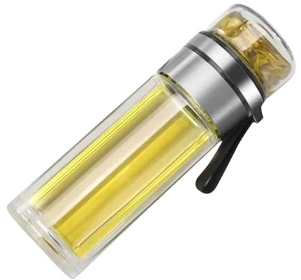 HERCHR Tee-Ei-Flasche, 450 Ml, Glas-Wasserflasche, Doppelwandiger Teebecher, Tragbarer Reisebecher, Diffusor-Flaschen, Teetasse Für Losen Tee (Silber)