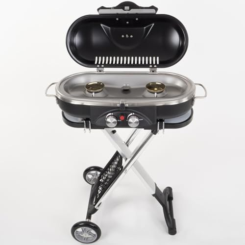 Trolley Grill Gasgrill 50mbar Piezo-Zündung 2-Kochplatten BBQ Tischgasgrill Campinggrill Reisegrill