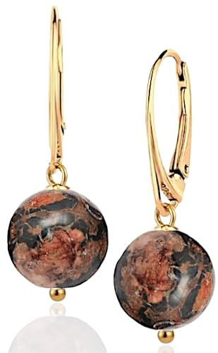 I.L.U.S Damen Edelstein Ohrringe 925 Silber Vergoldet 18K Gelbgold-Naturstein Kristall Kugel Hängend-Gold Ohrschmuck Geschenk für Frauen-Natur Kristall Ohrhänger Vergoldet