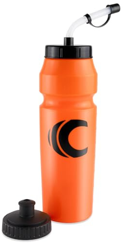 Cannon Sports 1 Liter Sports Water Bottle, BPA-Free, 34 Oz Capacity, Large Mouth, 2 lids (Straw and Squeeze), Great For Helmet Sports Such As Hockey, Lacrosse, Football, Boxing (Orange)