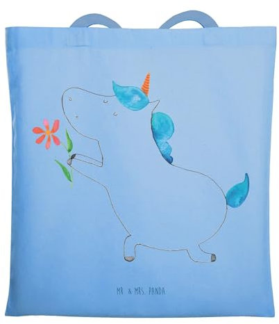 Mr. & Mrs. Panda Beutel Einhorn Blume - Geschenk, Laptoptasche, Freundin, Einhörner, Einkaufstüte, Tote Bag, Umhängetasche, Liebe, Pärchen, Verlobung, Unicorn, Jutebeutel, Tüte