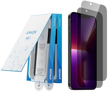 Anker Privacy Displayschutzfolie für iPhone 13 Pro Max/14 Plus (2er-Pack), 17cm gehärtete Glasfolie mit einfacher Installation, 8K Ultra HD, 9H Härte, kratz- und stoßfest, 12 Monate Garantie
