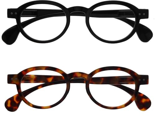 OPULIZE OCA Lunettes de Lecture - Lot de 2 - Monture Ronde Moderne Rétro - Noir, Brun - Hommes Femmes - Charnières à Ressort - RR54-12 - +2.00