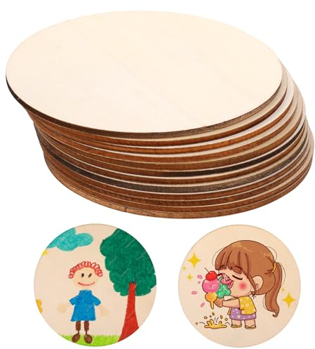 Bewudy 12 Stück Holzscheiben zum Basteln, Runde Holzscheibe 10cm, Naturholzscheiben Holzplatten zum Basteln 2 mm Dick Holzplatte Rund Bastelholzplatten zum Basteln Gravieren Brennen Malen DIY Kunst