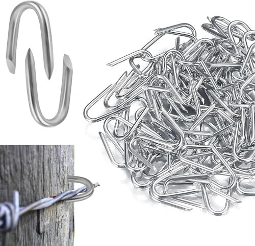Grapas en U, grapas para coronas, grapas para vallas, para redes, vallas, madera, malla de alambre, alambre de púas, clavos en U, clavos en U, bucles de alambre, 200 unidades