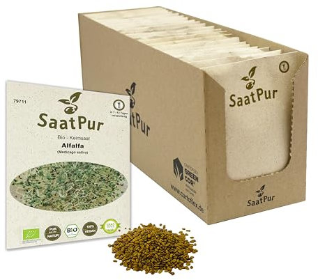 SaatPur Bio Keimsprossen - Keimsaat für Alfalfa Sprossen, Microgreen - Großes Tray mit 60 Portionstüten je 50g