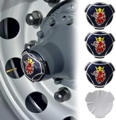 4 pegatinas de aluminio Griffin para llantas de camiones Scania, cubiertas de ruedas, emblemas, insignias (azul (corona dorada))