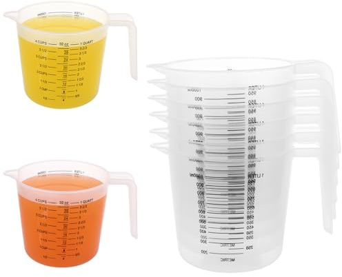 LOPYXBR 12 jarras medidoras de plástico de 1 litro, jarras de plástico de 1 litro con escala de medición, jarras medidoras transparentes de plástico, jarra medidora de plástico con asa para cocina y