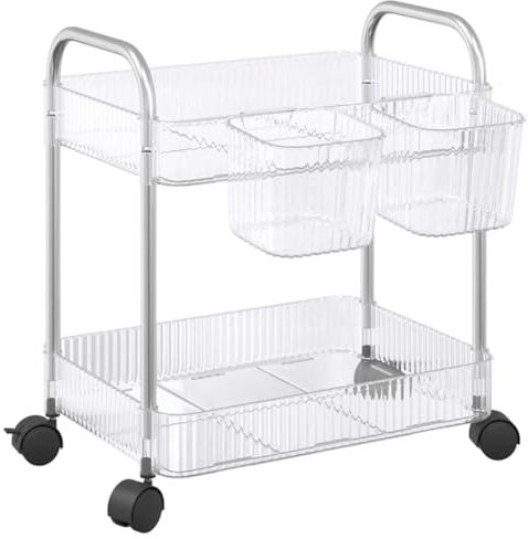 vidaXL Aufbewahrungswagen 2 Etagen Transparent 37x28x43,5 cm Acryl, Trolley, Küchenwagen, Aufbewahrungswagen für Küche